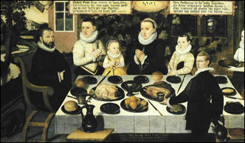 Una familia protestante en la mesa. Anónimo 1585, Brujas