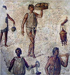Esclavos sirviendo en un banquete. Mosaico de Cartago. Siglo III. París, Museo del Louvre