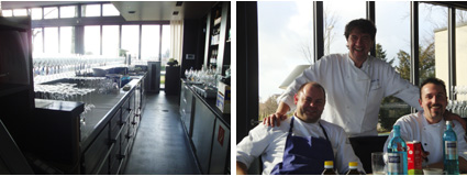 Detalle del restaurante y reunión de amigos a la hora de la comida