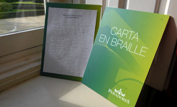 Carta en Braille de Paradores