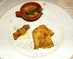 Filloa de caldo, Lamprea, Crujiente de Morcilla