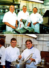 arriba: Fermín Arrambide, Maurice Isabal y Pierre Chilo. abajo: Carlos Galmoral y su hijo