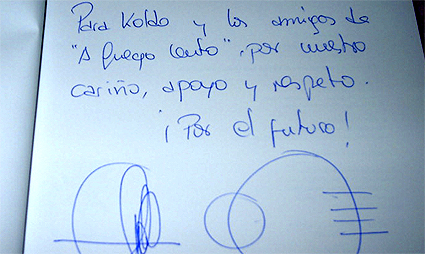 Dedicatoria de Sergi Arola y David Trueba para los lectores de A Fuego Lento