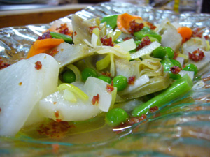 Menestra de verduras con dashi de kombu