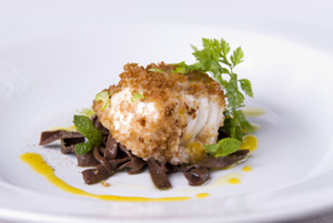 Rape con tagliatelle de chocolate