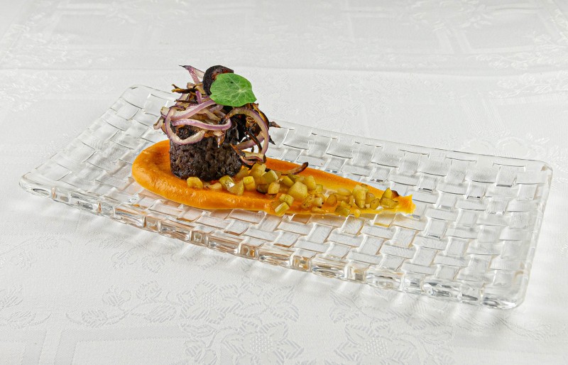 Receta Tapa Morcilla de Waygu Boniato Manzanas Afuegolento