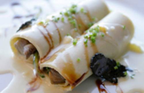 Rollitos de pasta de foie-gras de alcachofa y ceps en memoria de XAVIER SACRISTA 