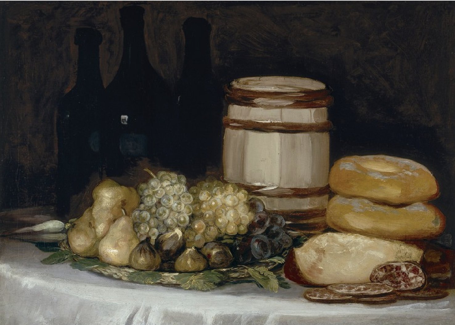 Naturaleza muerta con botellas, frutas y pan (F. de Goya)